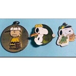 Peanuts Gang Snoopy and Charlie 2-Baseball Charms & 1- Snoopy Pin
